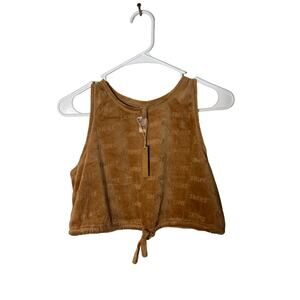 NWT Skims Women Medium Logo Velour Tan Brown Tank Top Cropped Drawstring